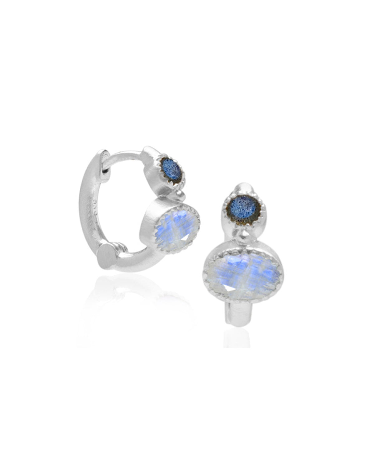 Modish Labradorite & Moonstone Silver Huggies - Moon London