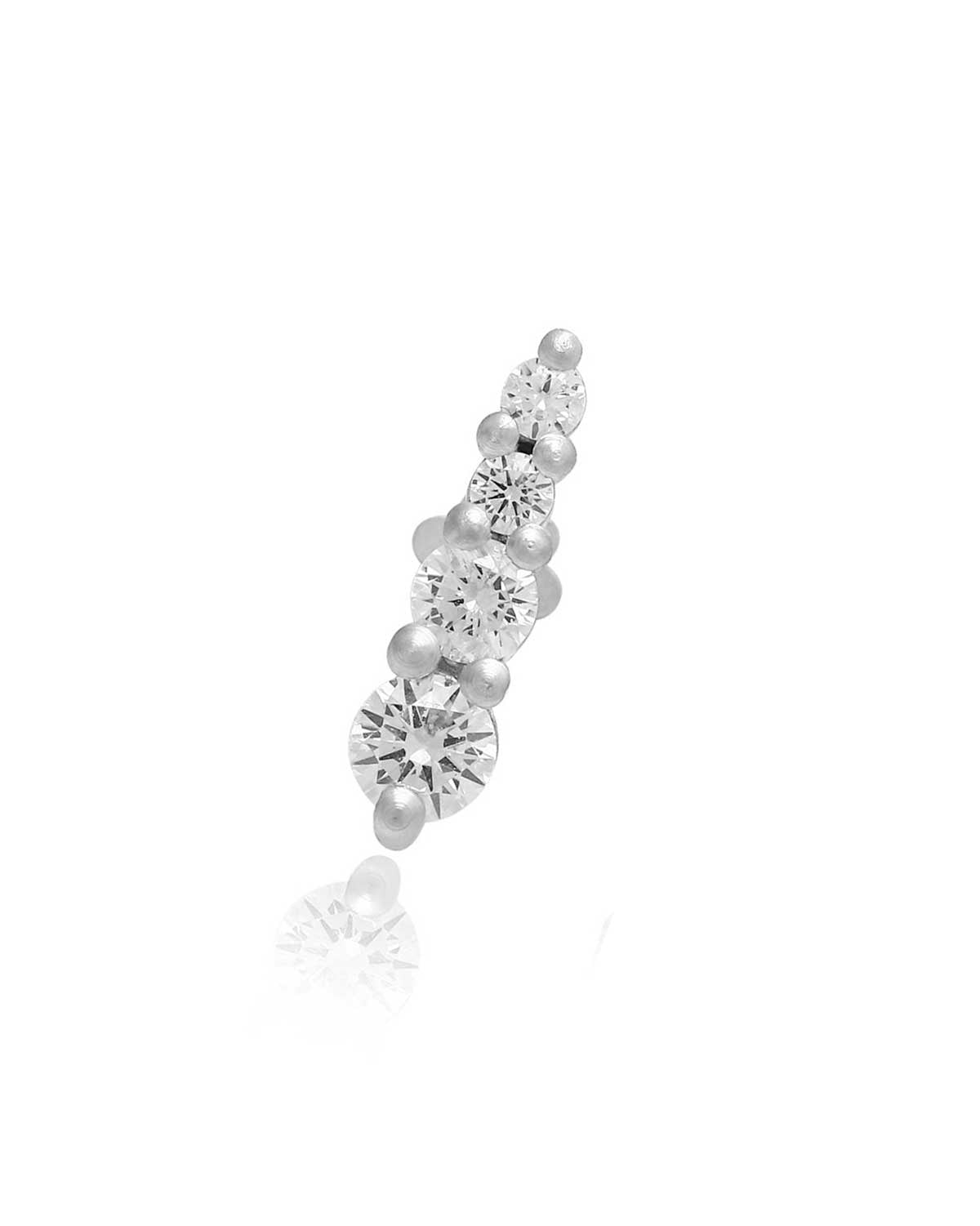 Mini silver stud earring with graduating cubic zirconia stones and polished finish