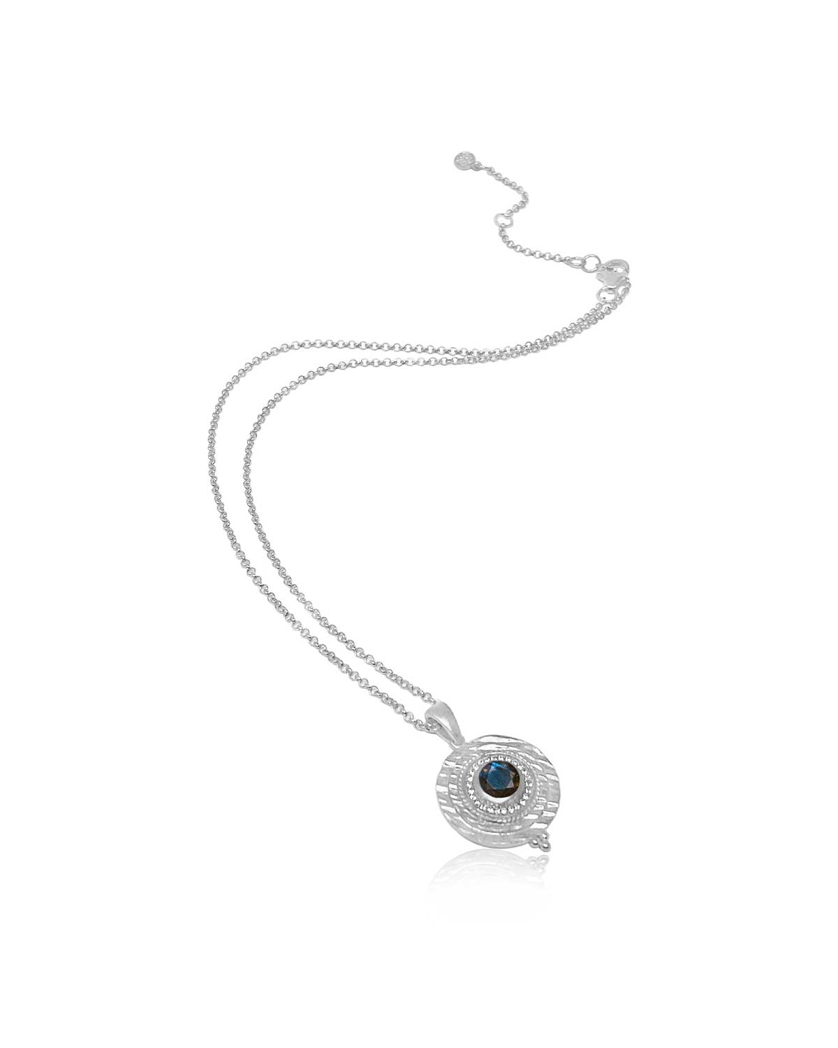 Silver necklace with labradorite and aqua chalcedony gemstones in a matte finish