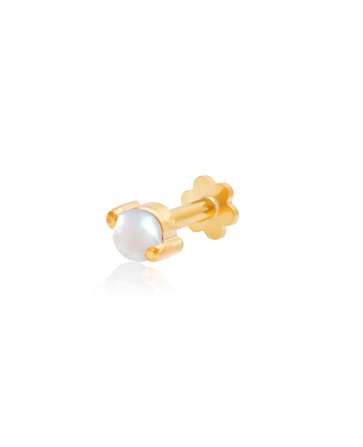 Mini gold stud earrings with natural pearl and polished finish