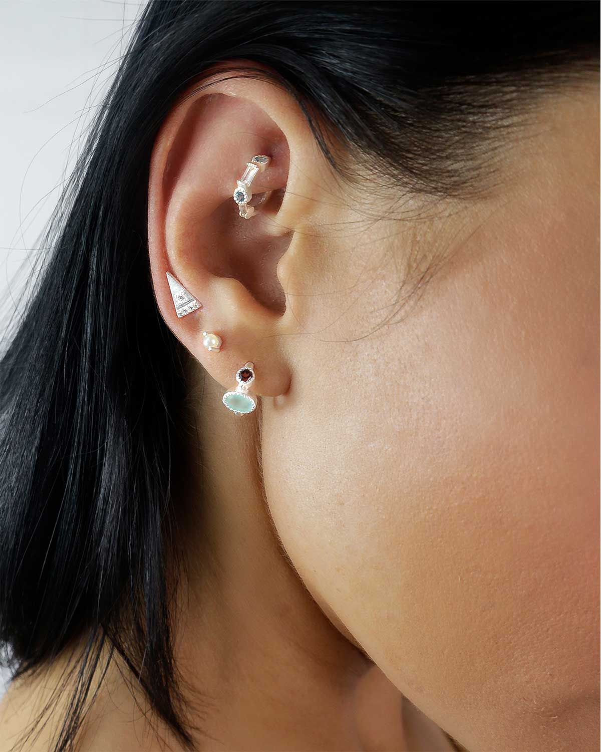 Silver mini hoops with secure click clasp and gemstone detailing