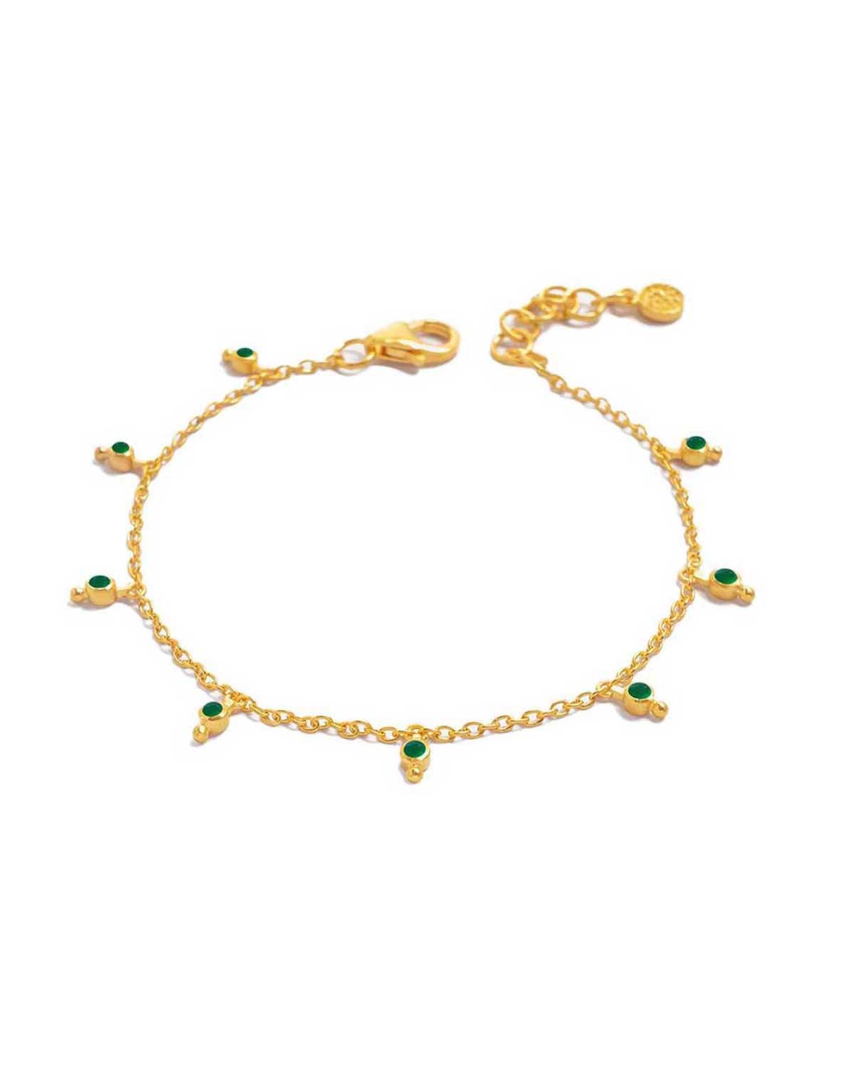 Gold bracelet with tiny green onyx gemstones and a delicate chain