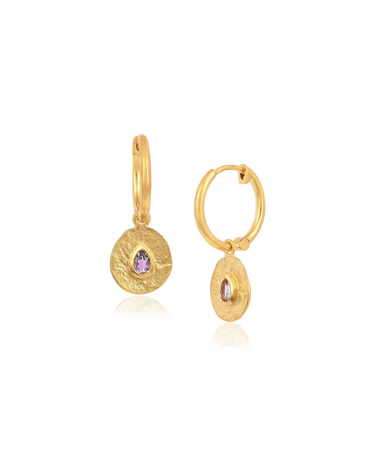 "Pink Amethyst" Everyday Gold Disk Mini Hoops