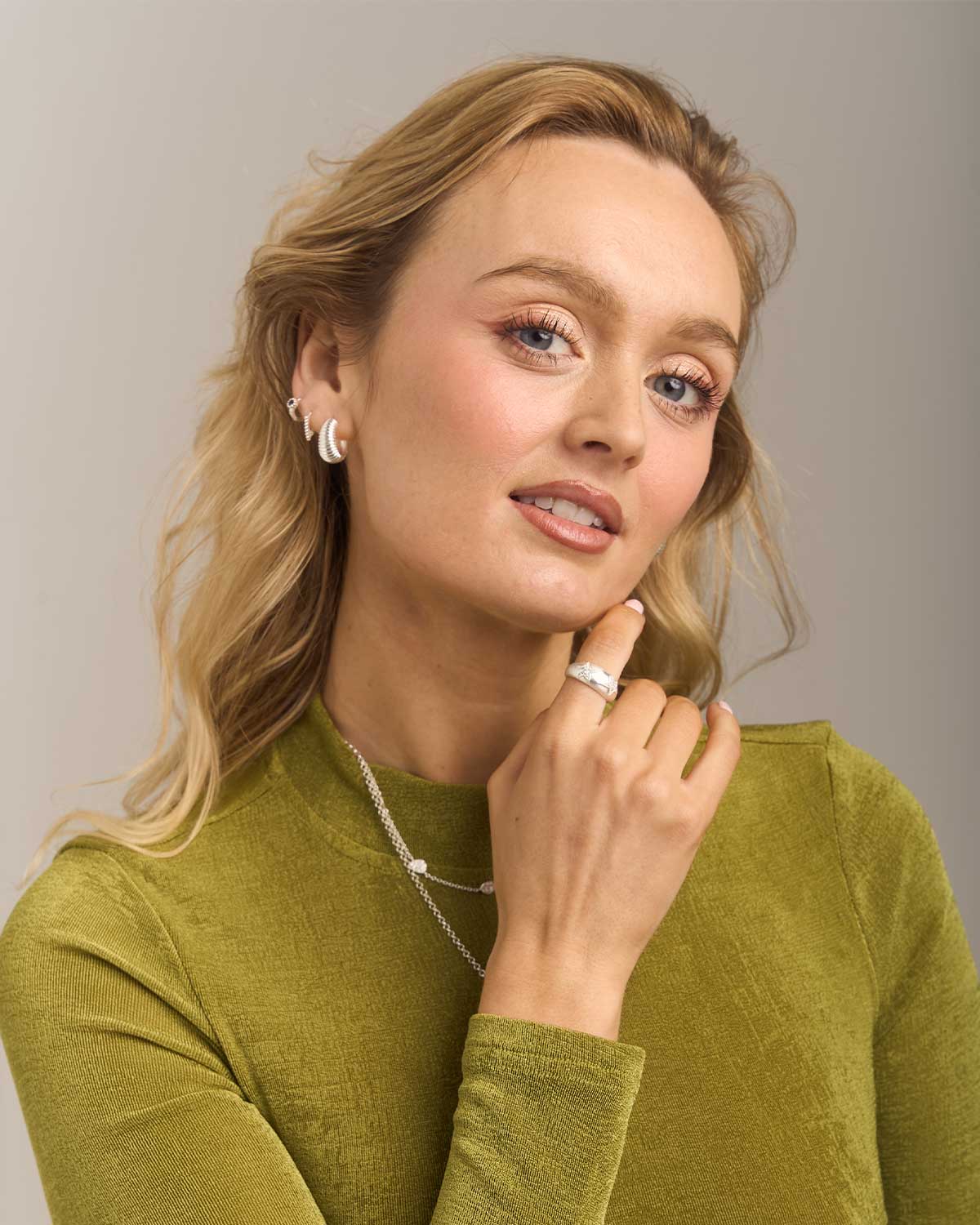 "Quirky" Mid Size Silver Hoops