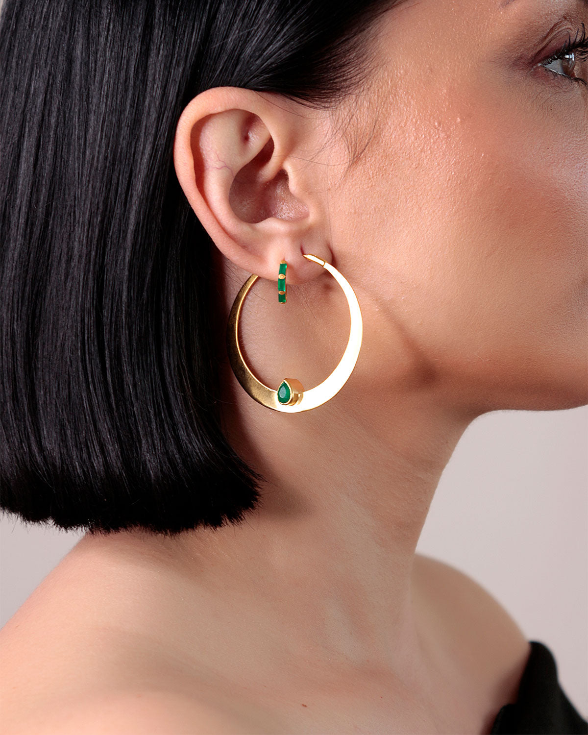 The "Hazel" Green Onyx Large Gold Hoops