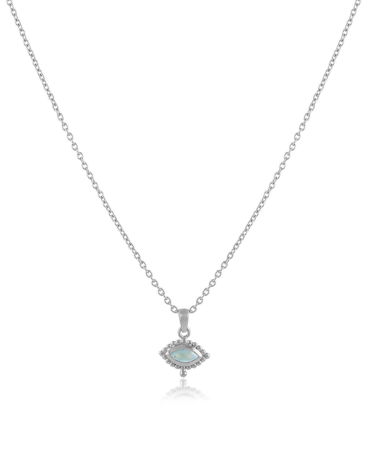 Gemstone Evil Eye Silver Necklace Compact Diminutive Moon London