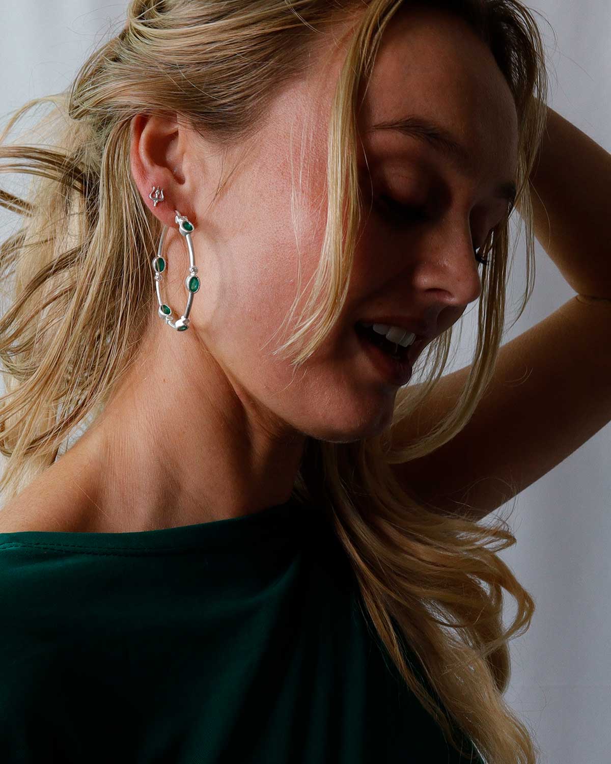 Mix Gemstone Statement Sterling Silver Hoops