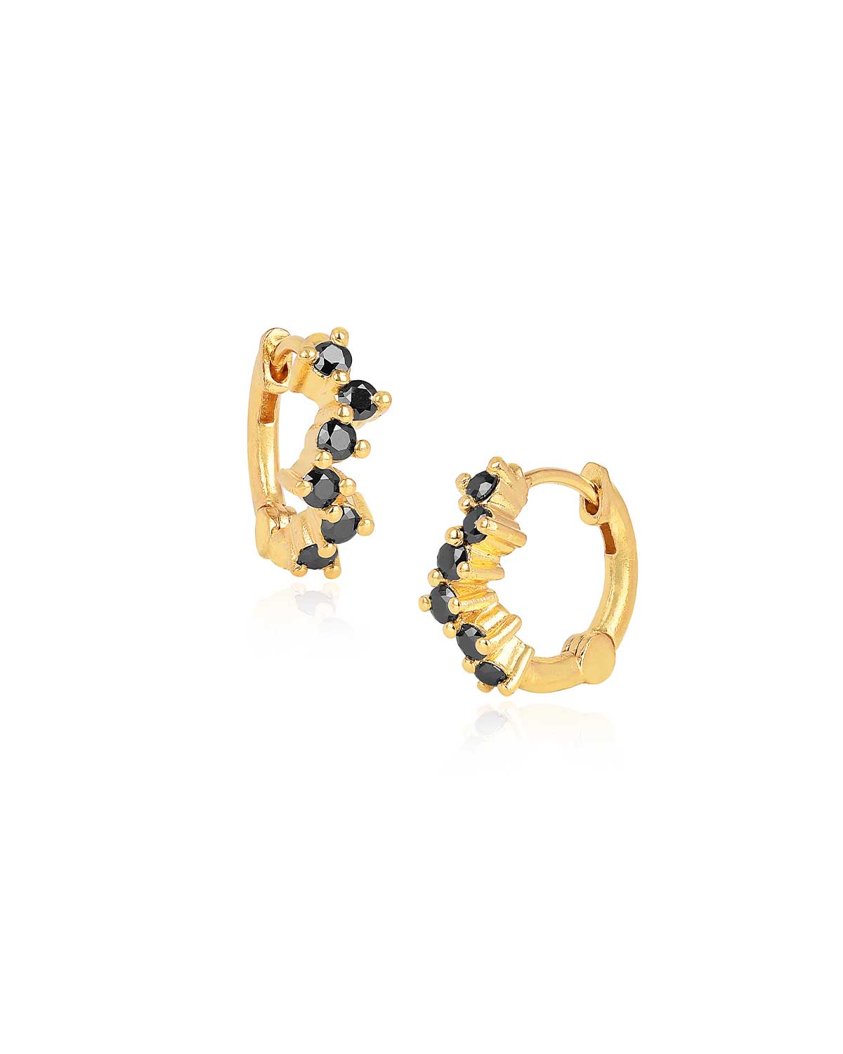 Diamond Cut Black Moissanite Gold Vermeil Mini Hoops