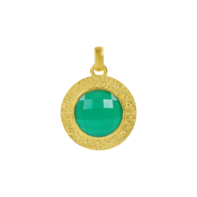 Elegant Circular Green Onyx Gold Necklace