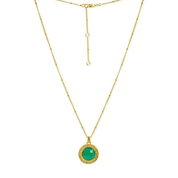 Elegant Circular Green Onyx Gold Necklace
