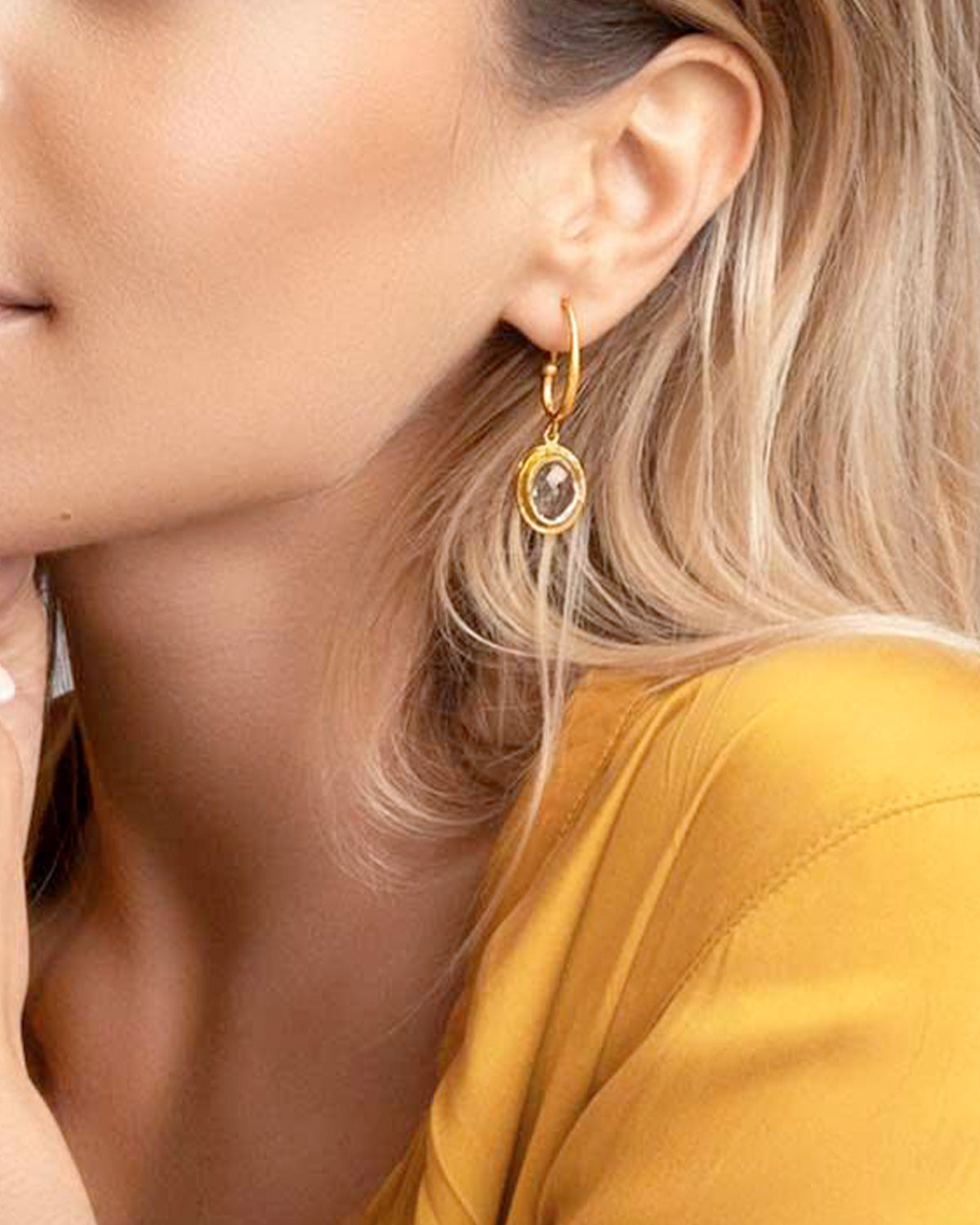 Green Amethyst Earrings in Gold & Rose Gold