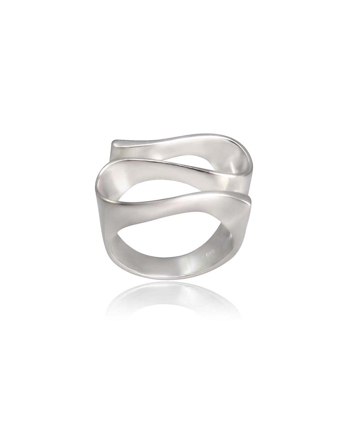 Wave Mid Statement Silver Ring - Moon London