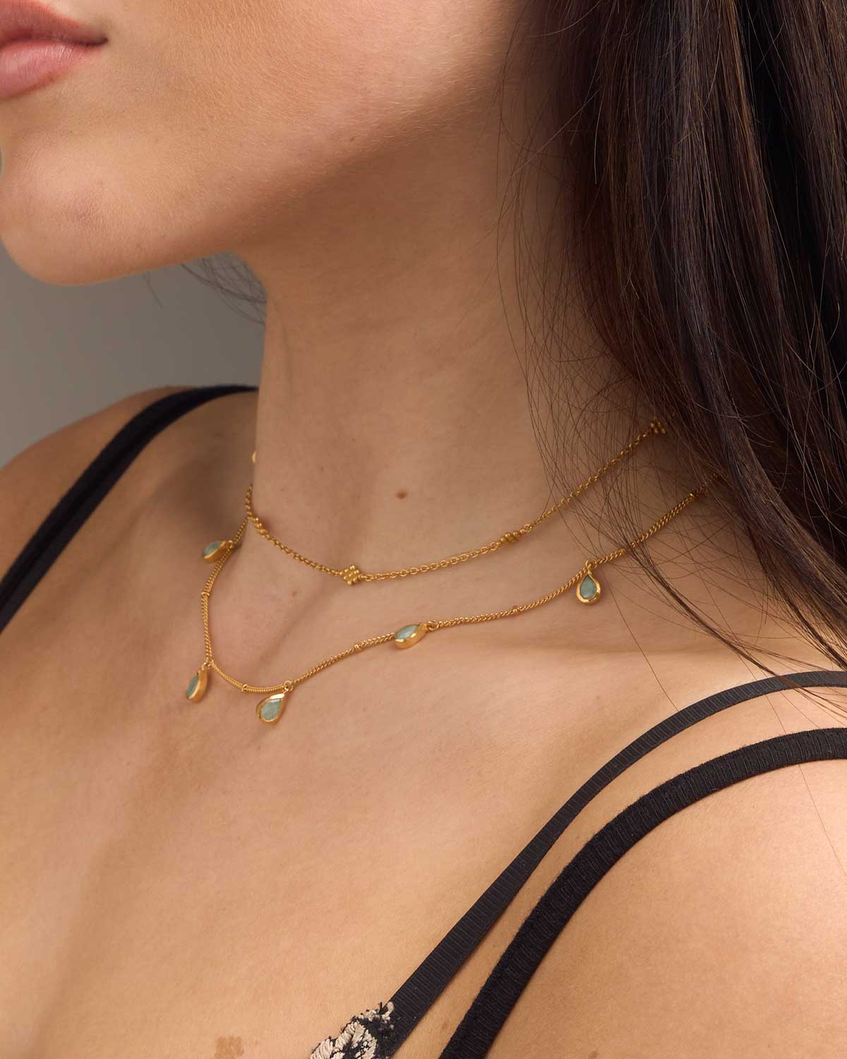 Amazonite Tear Drop Gold Vermeil Necklace