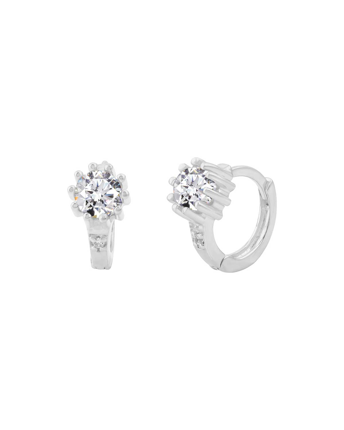 Silver huggie earrings with secure click clasp and matte finish