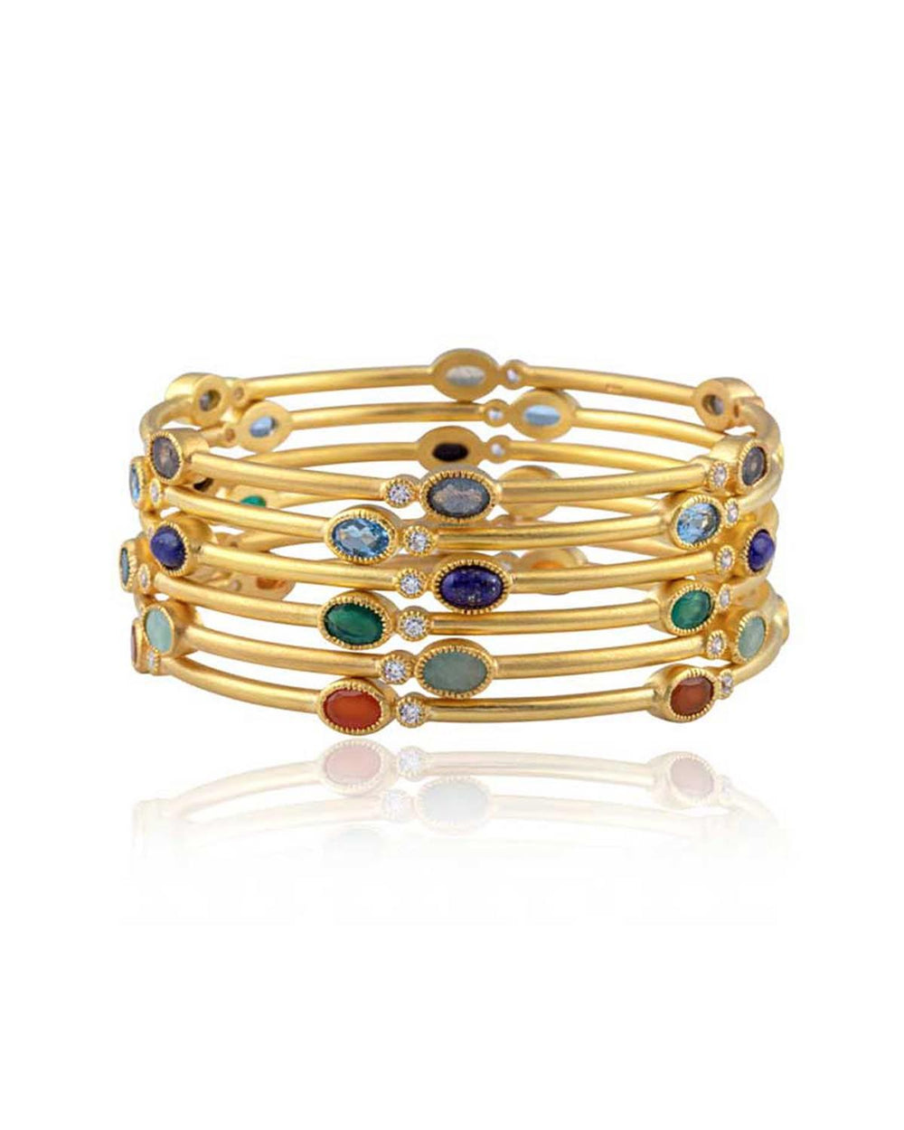 Mix & Match Gemstone Gold Bangles | Blue Topaz, Green Onyx, Amaznite