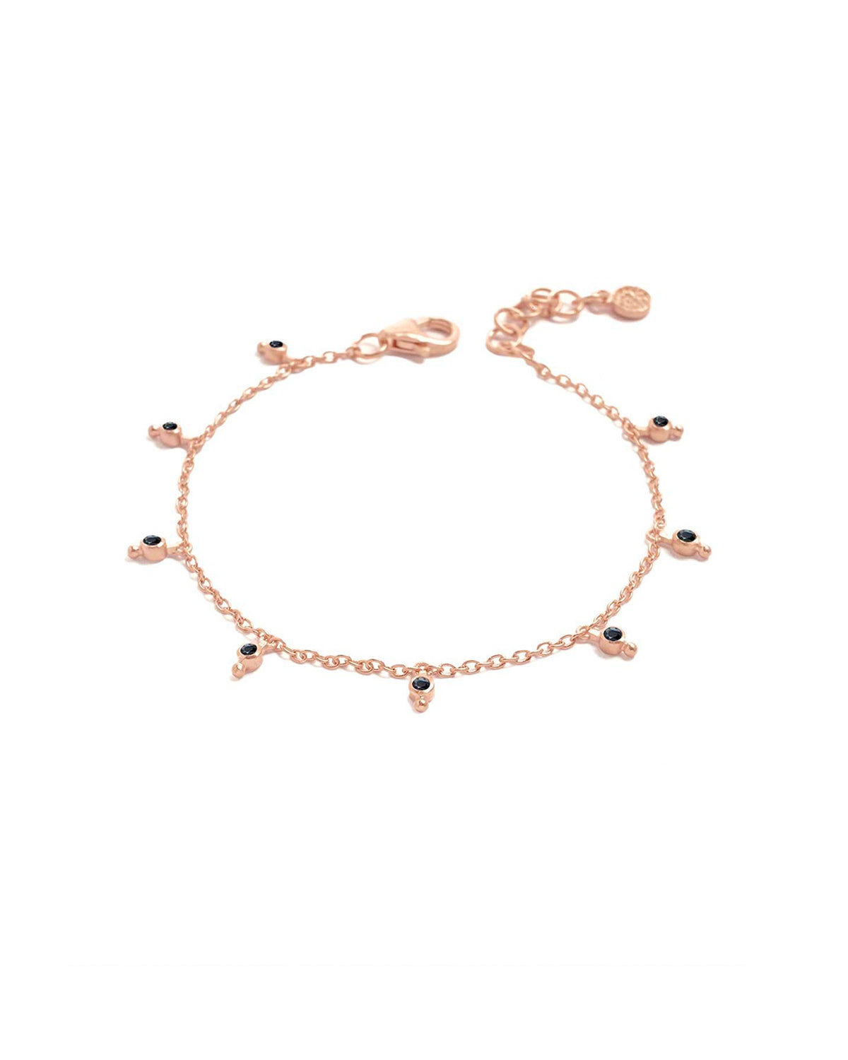 Bracelet with black spinel gemstones and delicate gold bead charms