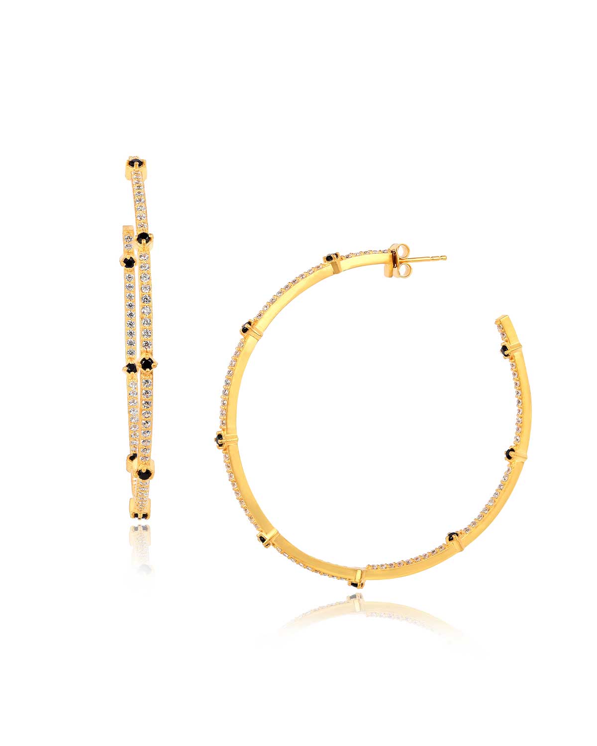Gold Vermeil Hoops With Black Spinel