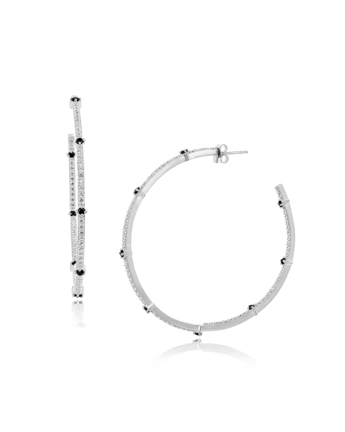Sterling Silver Hoops With Black Spinel