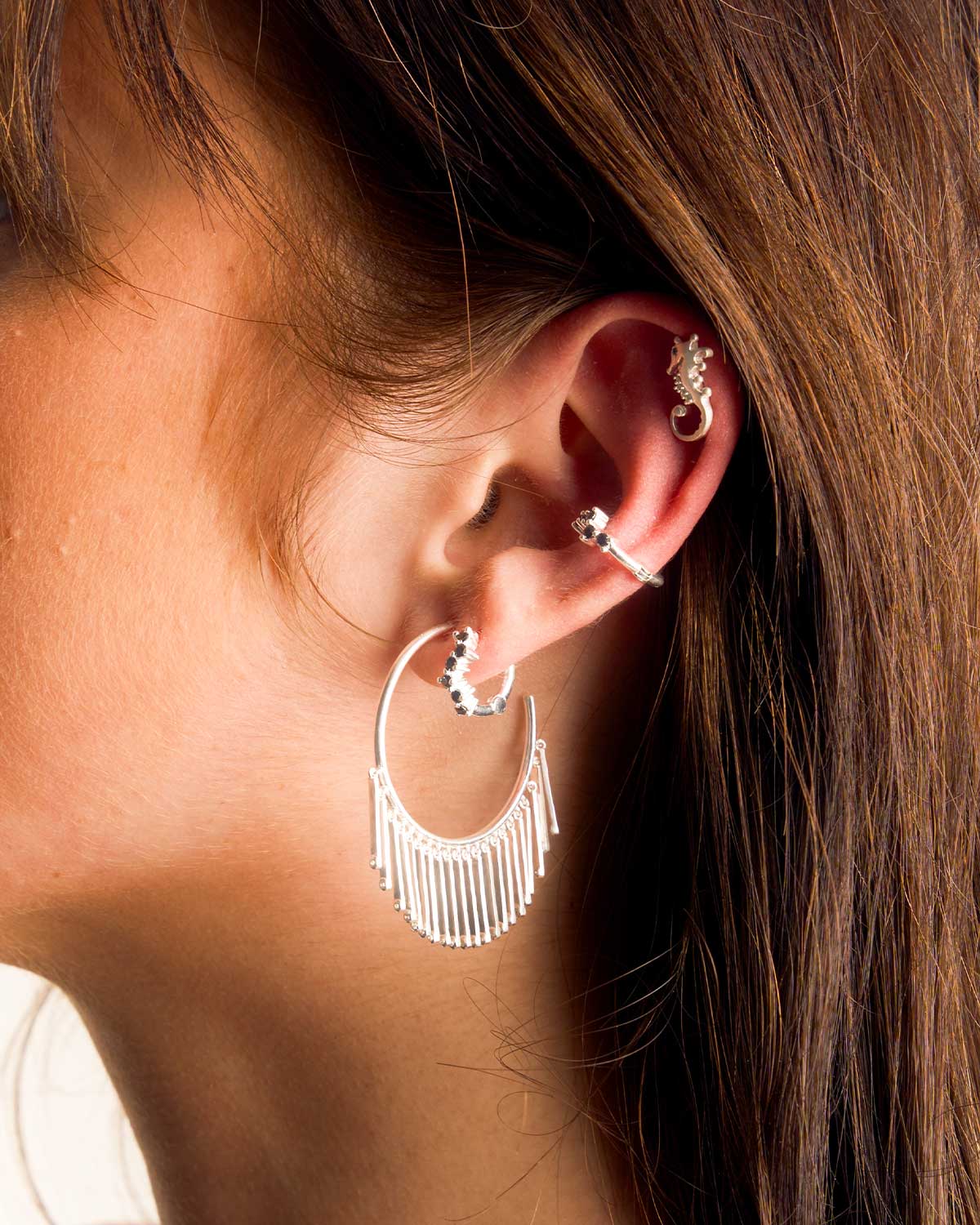 Diamond Cut Black Moissanite Sterling Silver Mini Hoops