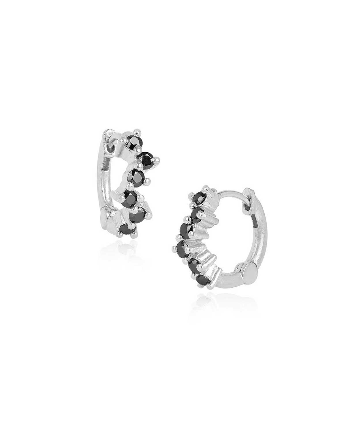 Diamond Cut Black Moissanite Sterling Silver Mini Hoops