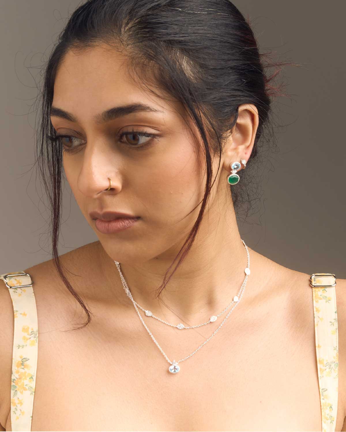 Blue Topaz & Green Onyx Combo Sterling Silver Earrings