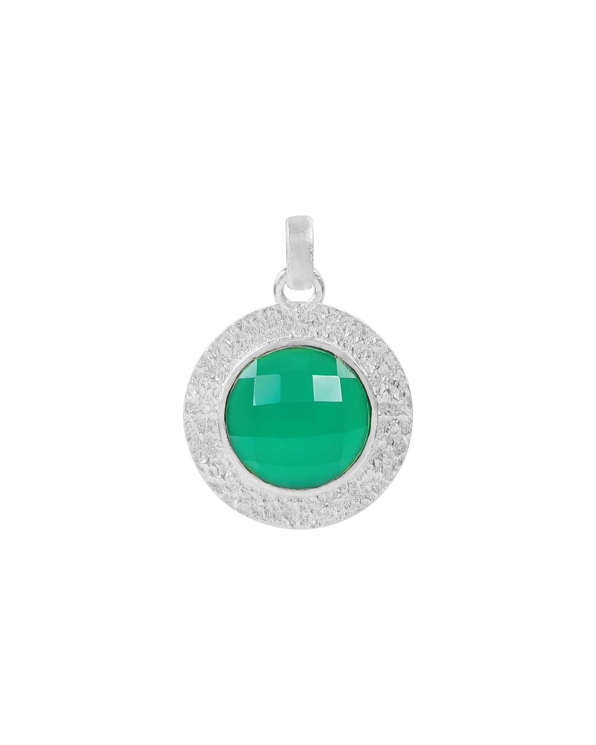 Statement silver necklace with bold circular green onyx gemstone