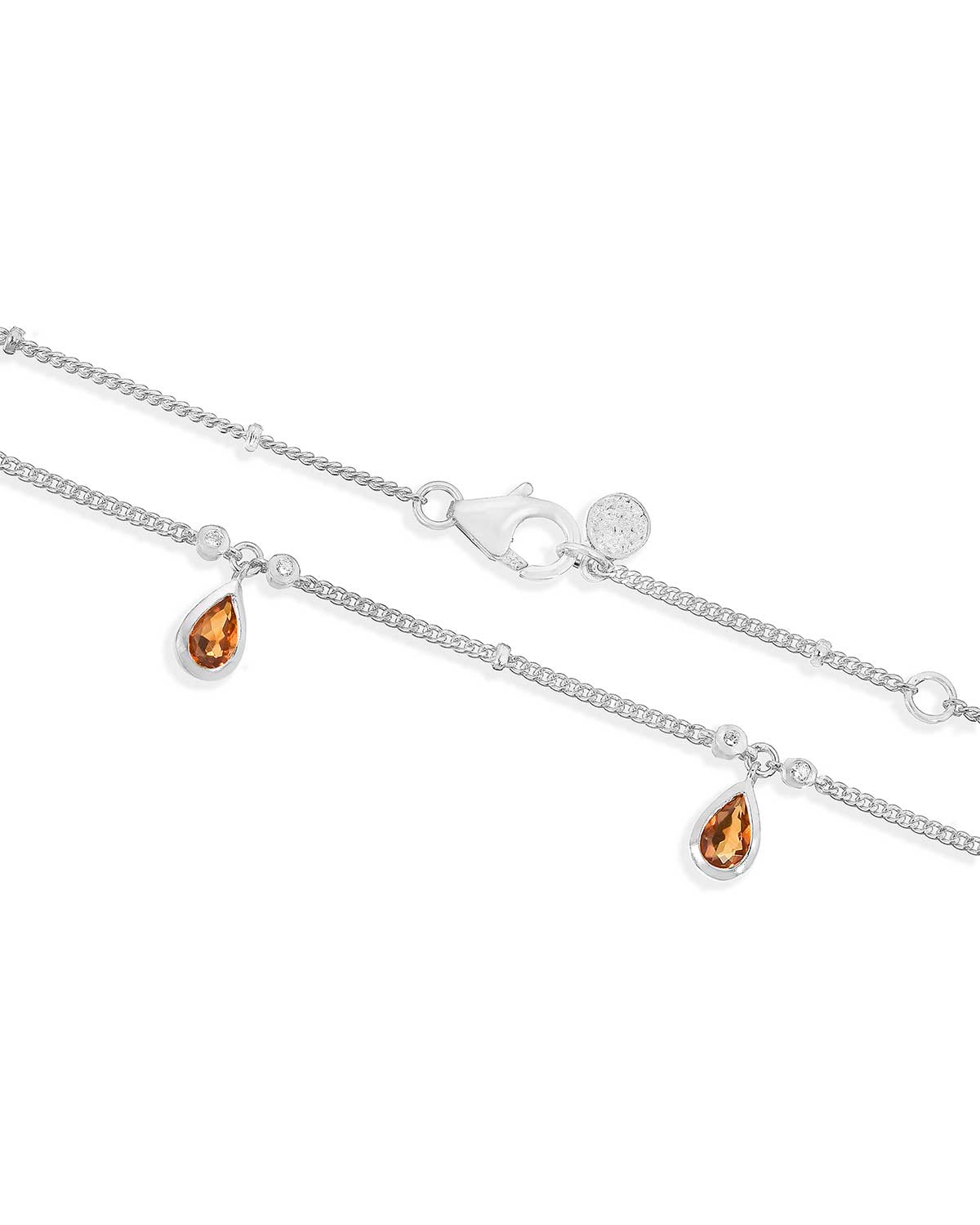 Citrine Gemstone Tear Drop  Sterling Silver Necklace
