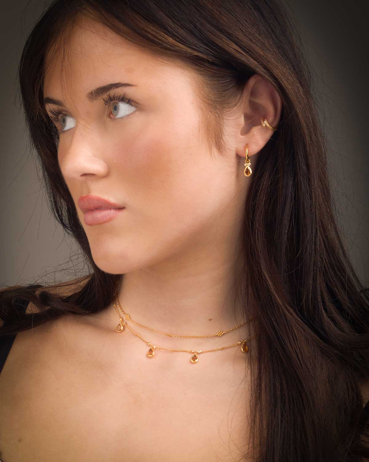 Citrine Gemstone Tear Drop Gold Vermeil Necklace