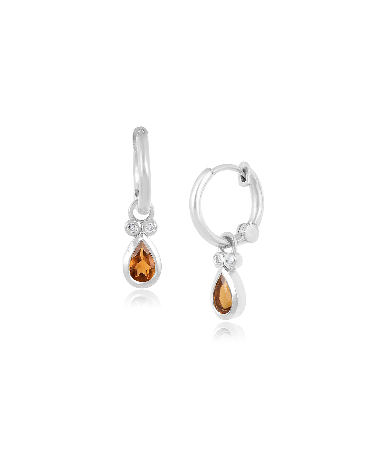 Citrine Gemstone Sterling Silver Tear Drop Mini Hoops