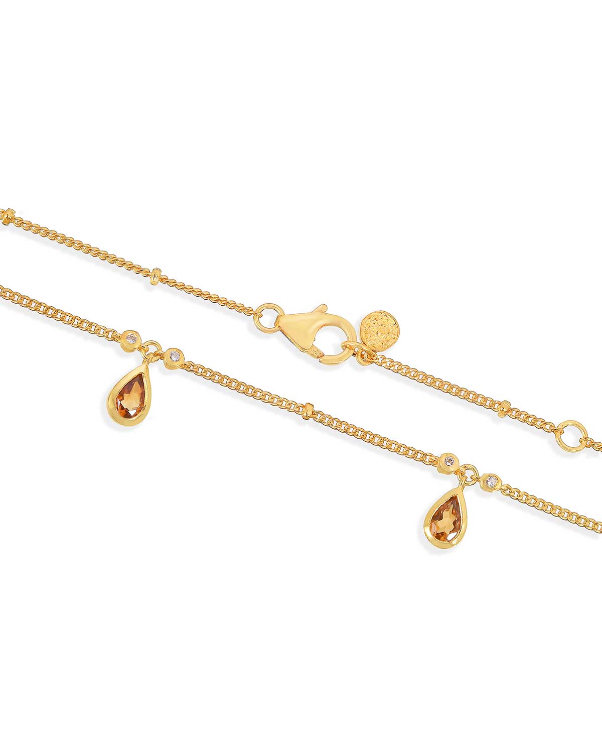 Citrine Gemstone Tear Drop Gold Vermeil Necklace