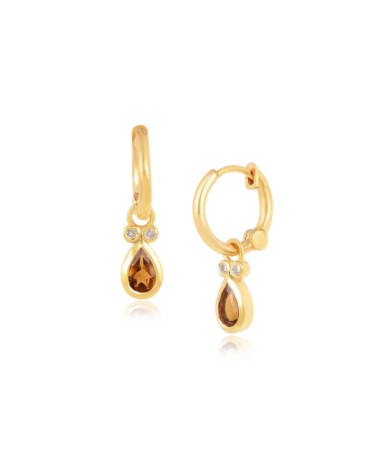 Citrine Gemstone Gold Vermeil Tear Drop Mini Hoops