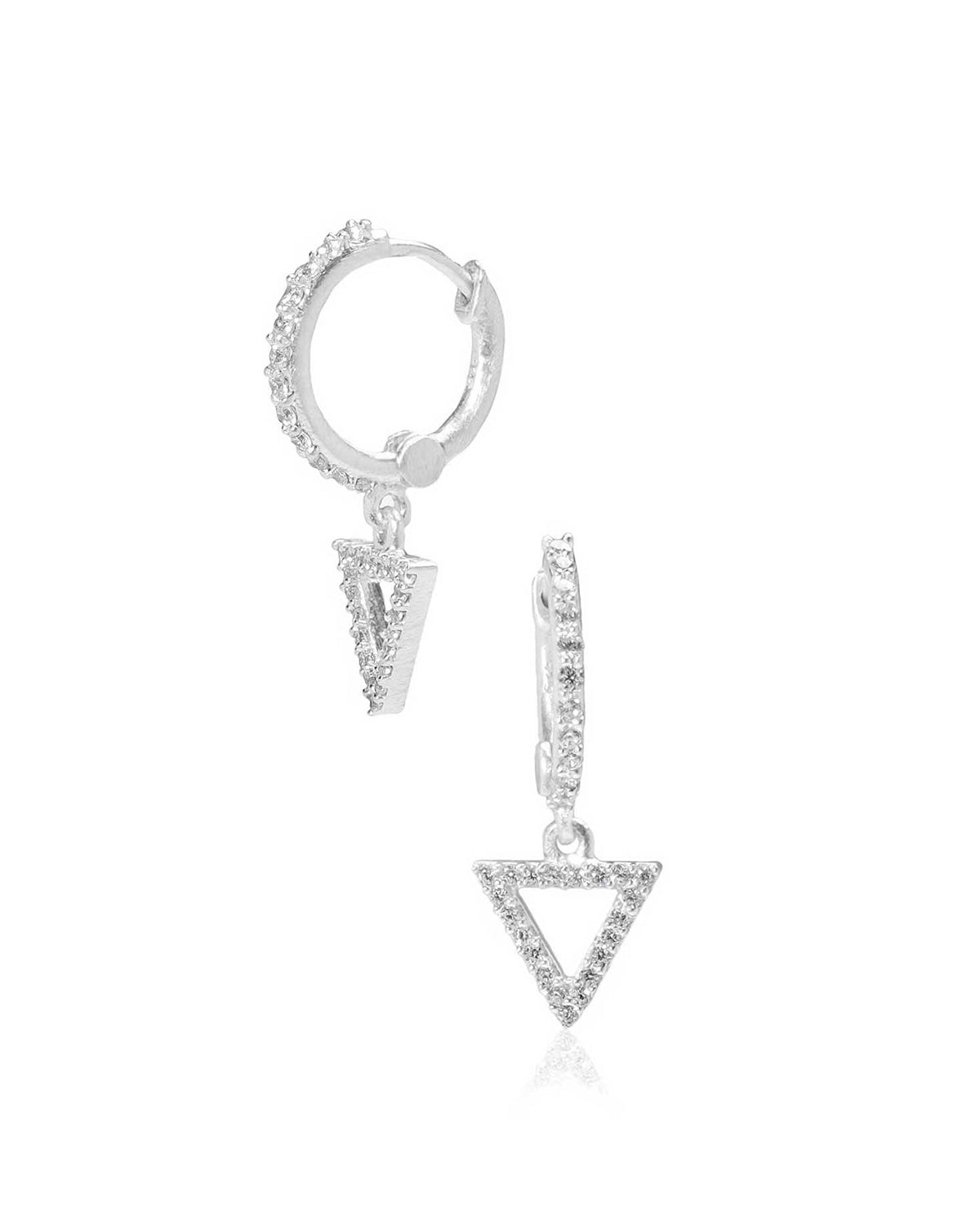 Silver mini hoop earrings with cubic zirconia crystals and matte finish