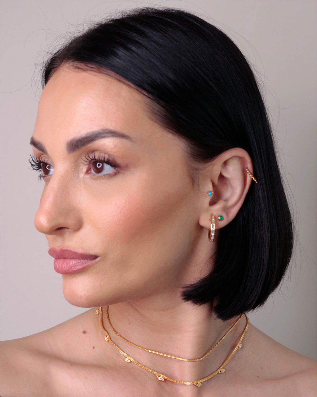 Elegant midsize hoop earrings with baguette cubic zirconia stones for everyday wear