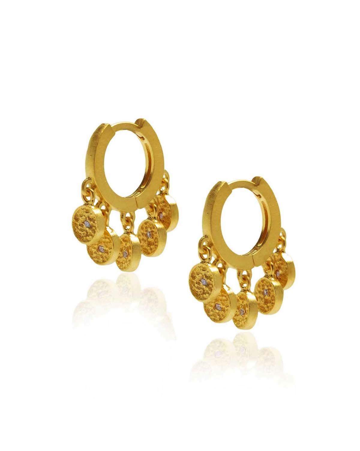Gold mini hoop earrings with multiple charms and crystal details