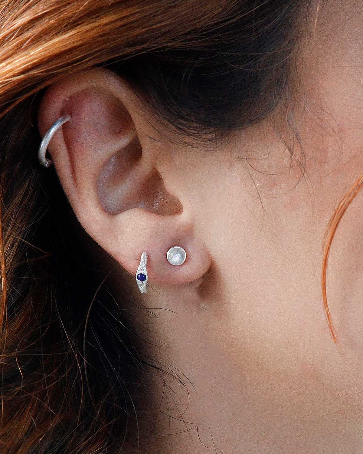 Rainbow moonstone stud earrings with soft multi-color reflection