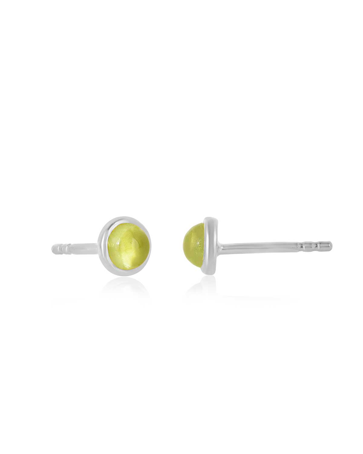 Peridot stud earrings featuring August birthstone with vibrant green energy