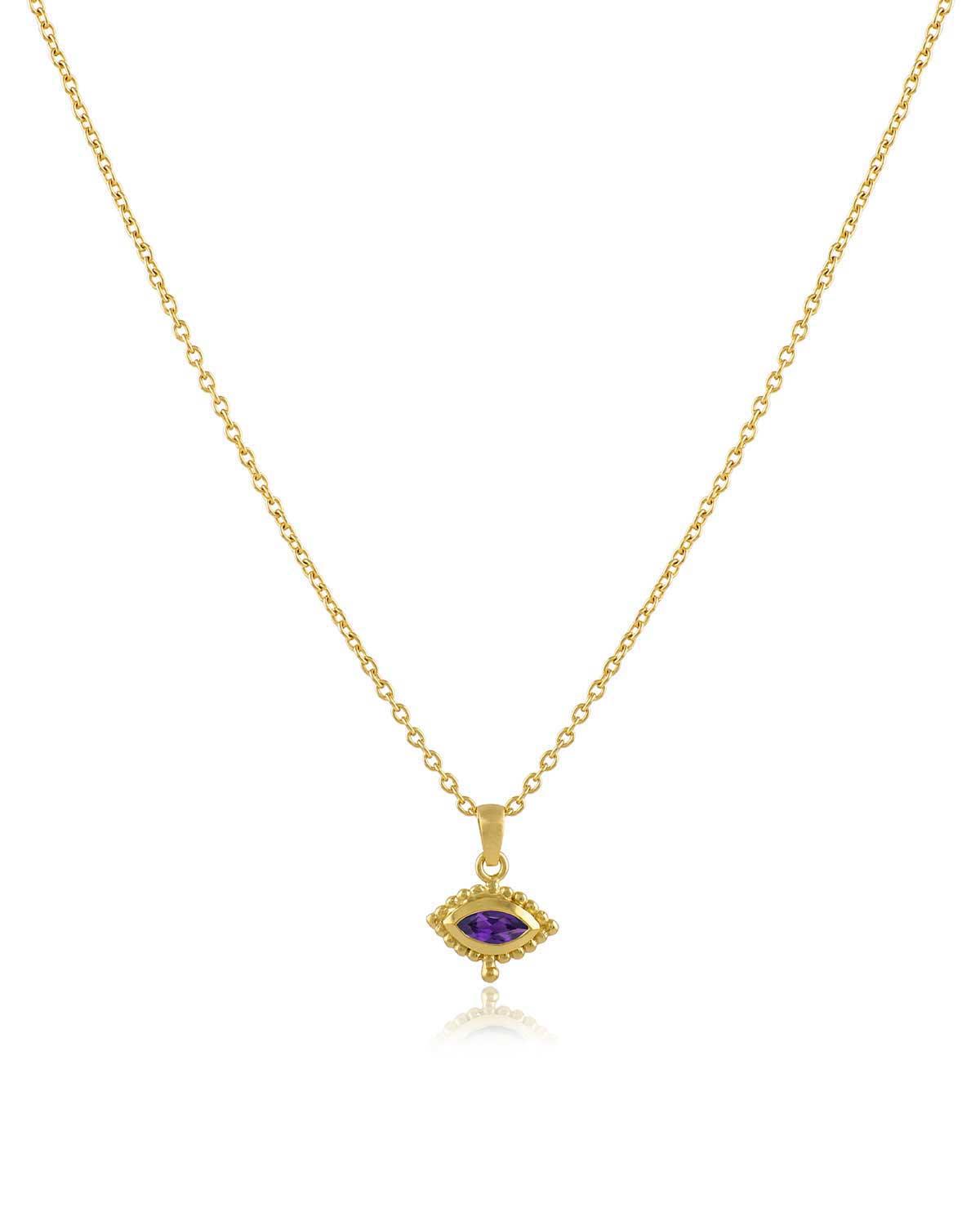 Compact Diminutive Gemstone Gold Eye Necklace - Moon London
