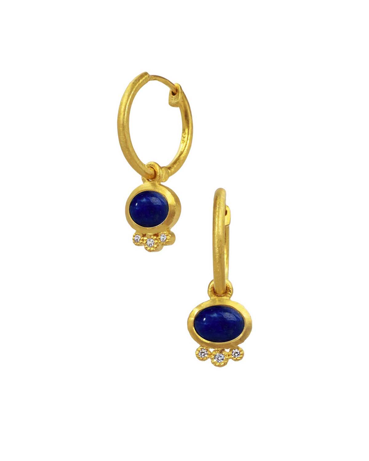 Mini hoop earrings with removable lapis lazuli gemstone charm