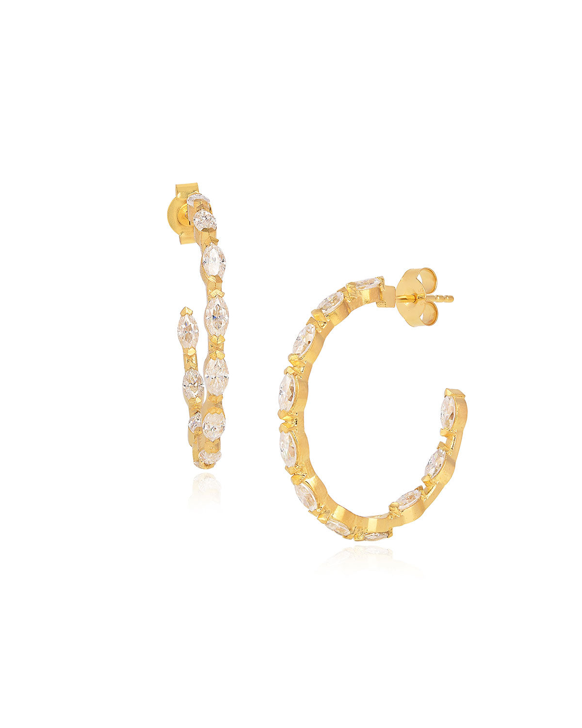 Luxury gold vermeil hoop earrings with AAA zirconia marquise-cut gemstones