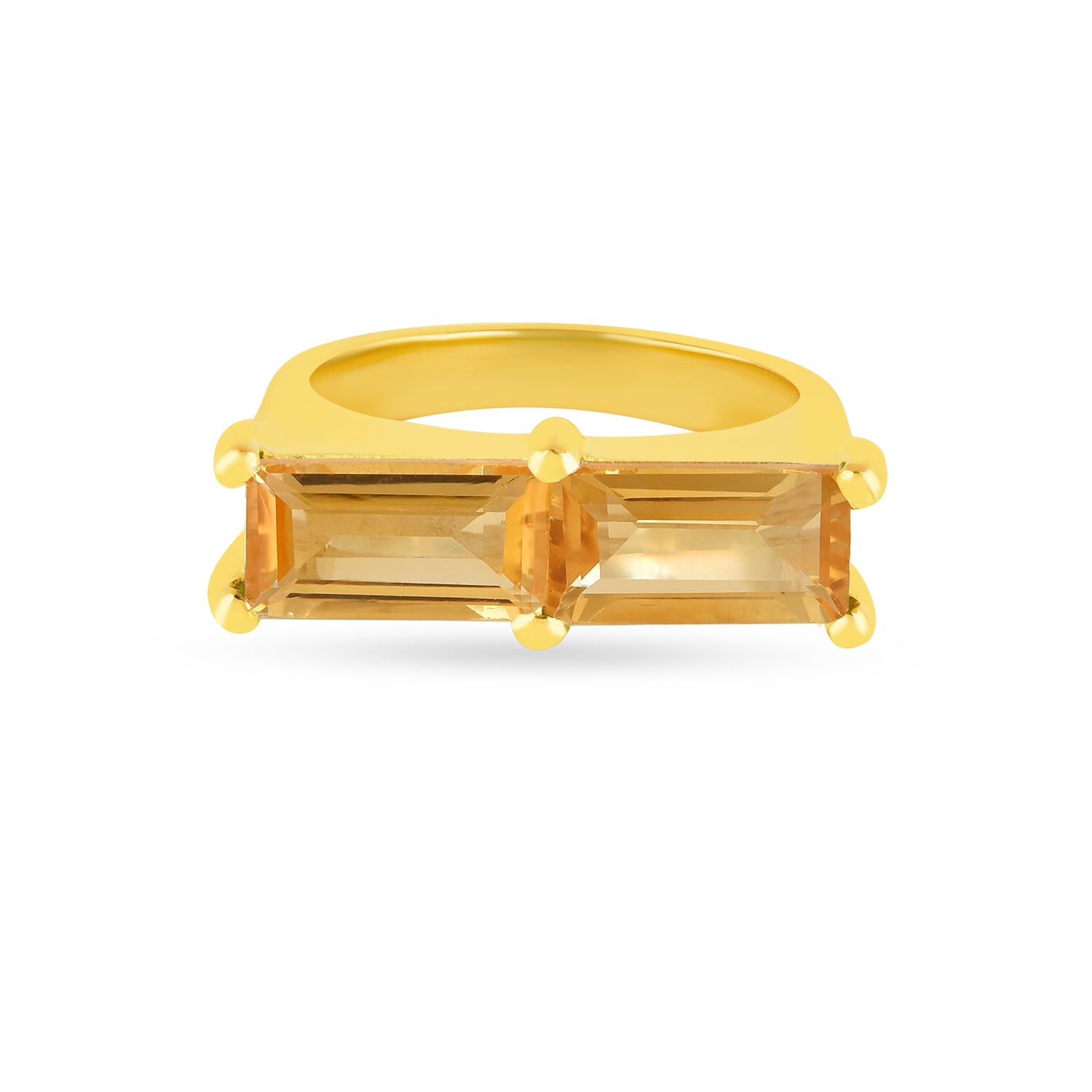 Close-up of citrine gemstone set in a gold ring