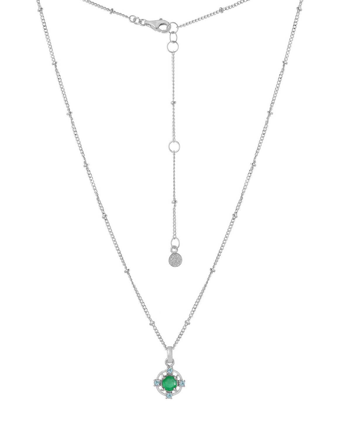 Silver necklace featuring green onyx and london blue topaz combination