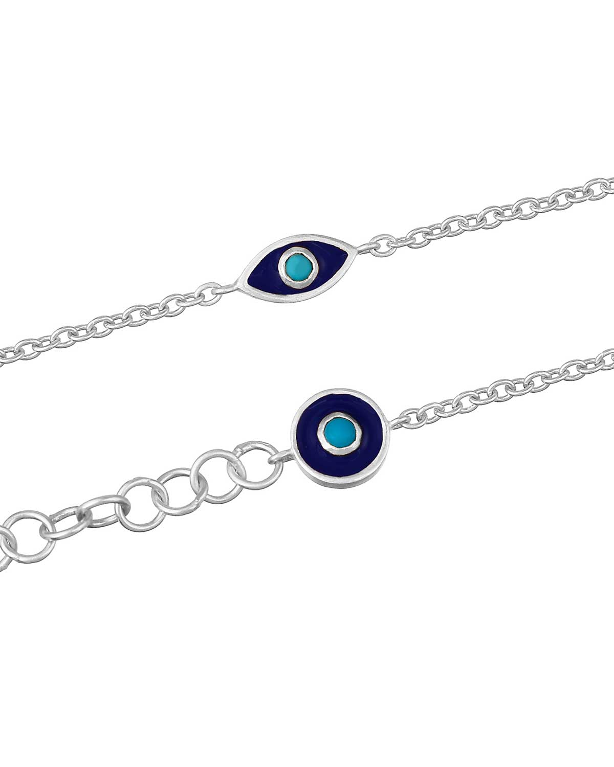 Lightweight silver bracelet with evil eye charm and turquoise gemstone