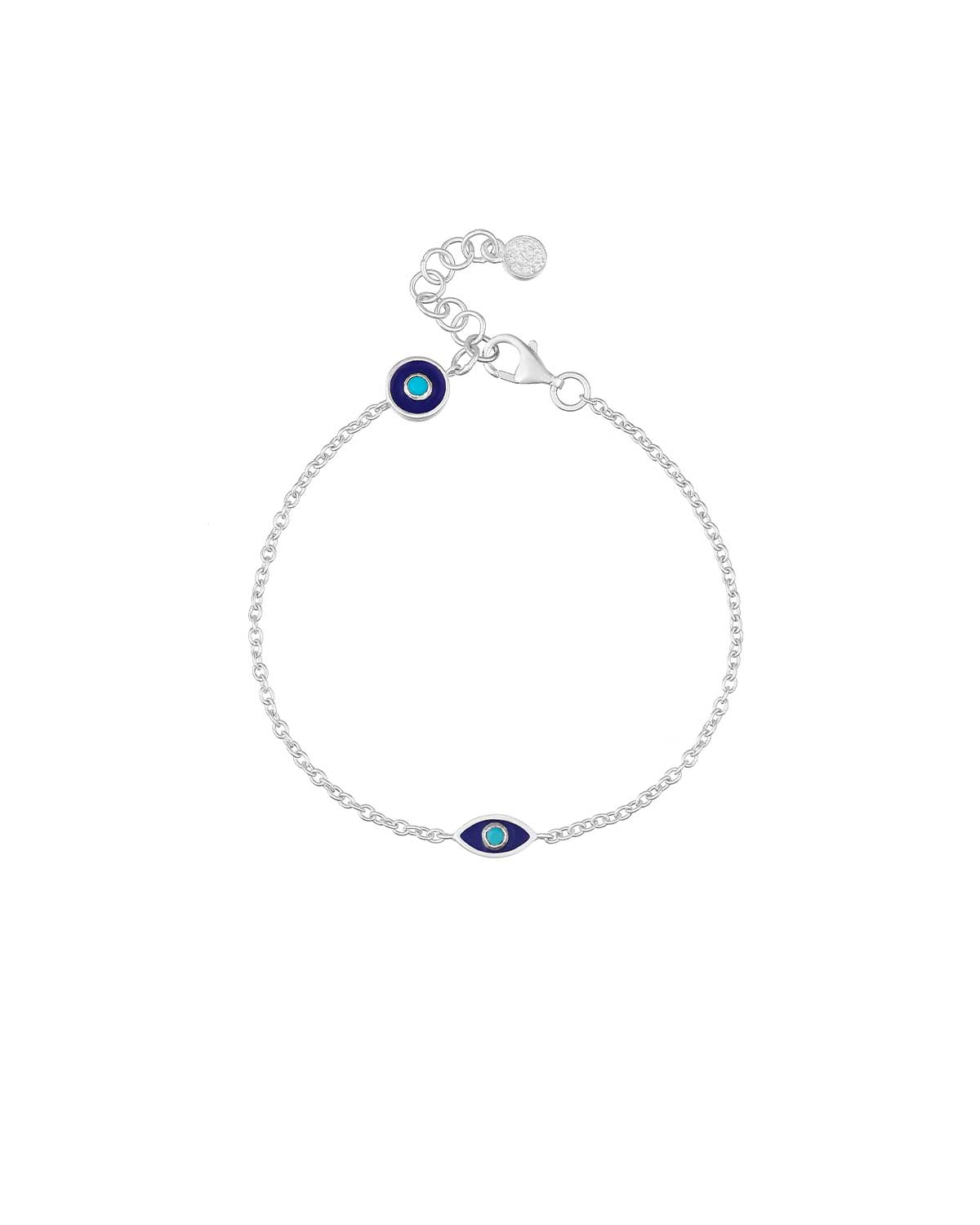 Silver bracelet with evil eye charm and turquoise gemstone