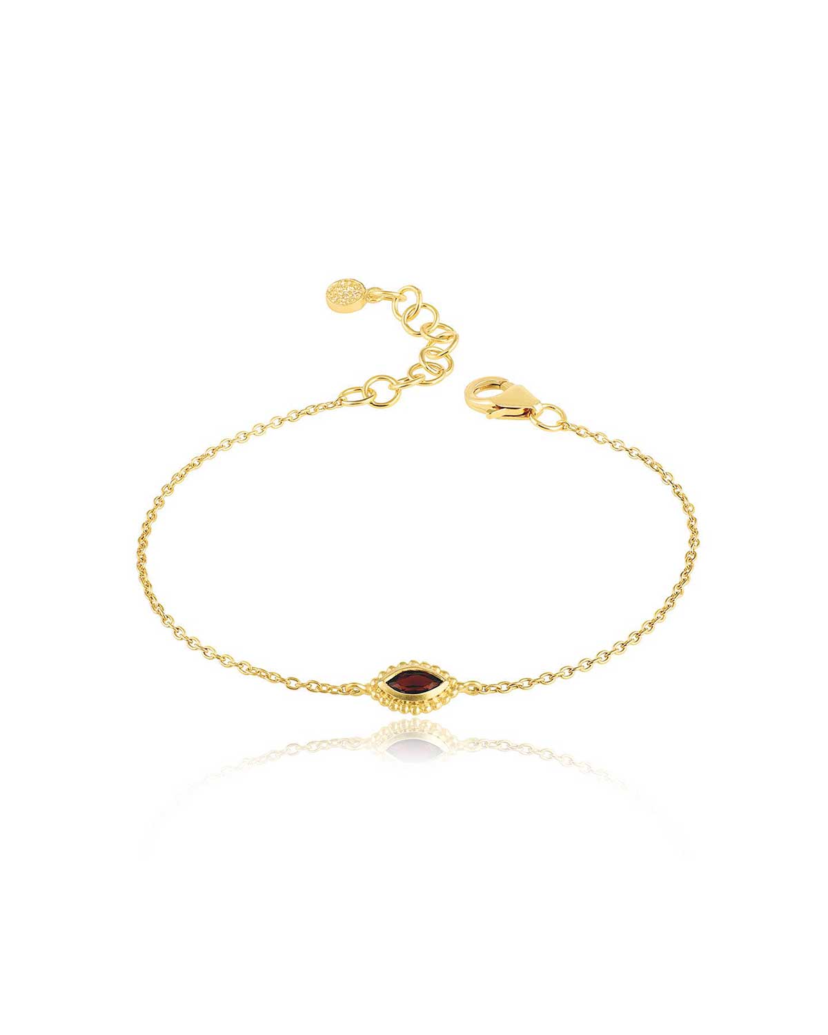 Gold bracelet with eye motif and polished finish with natural gemstones