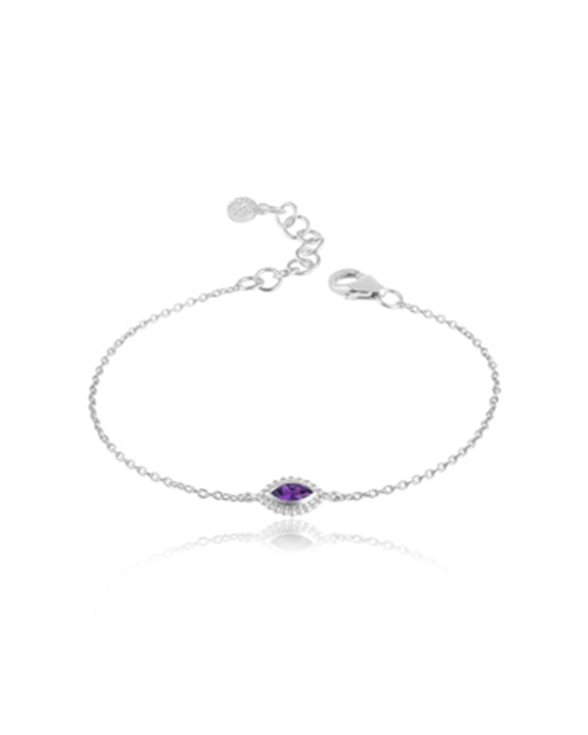 Silver bracelet with secure click clasp closure and gemstone charms