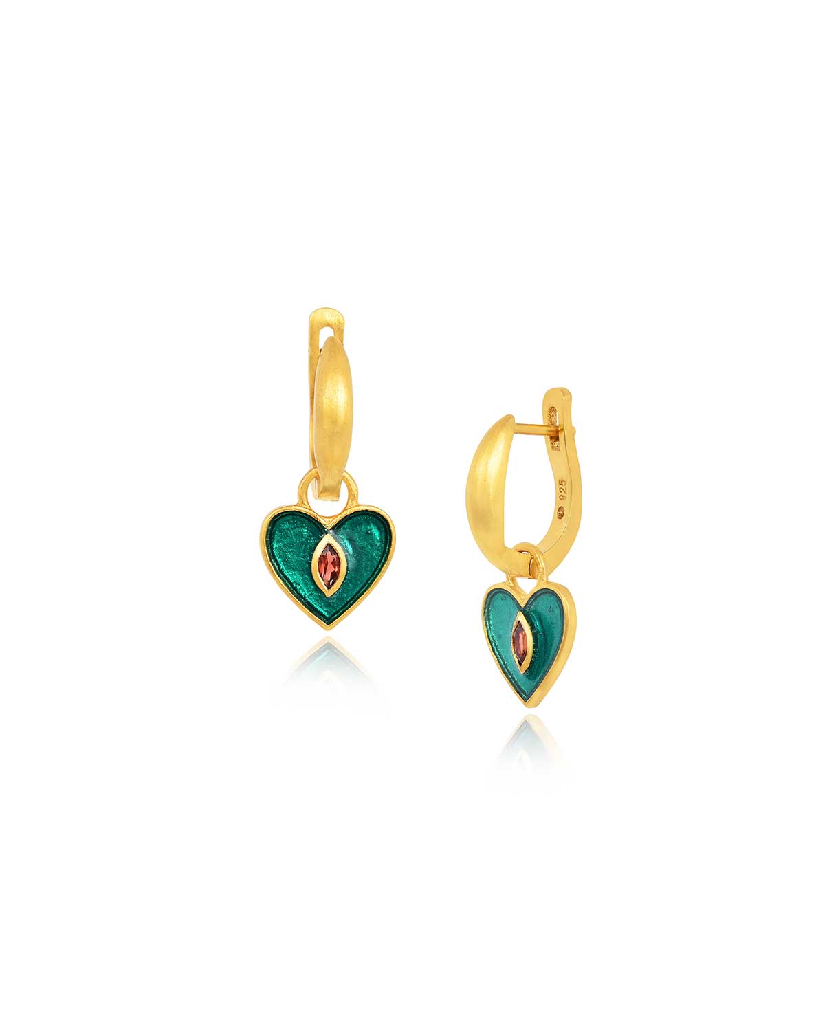 Garnet Love Heart Gold Vermeil Mini Hoops