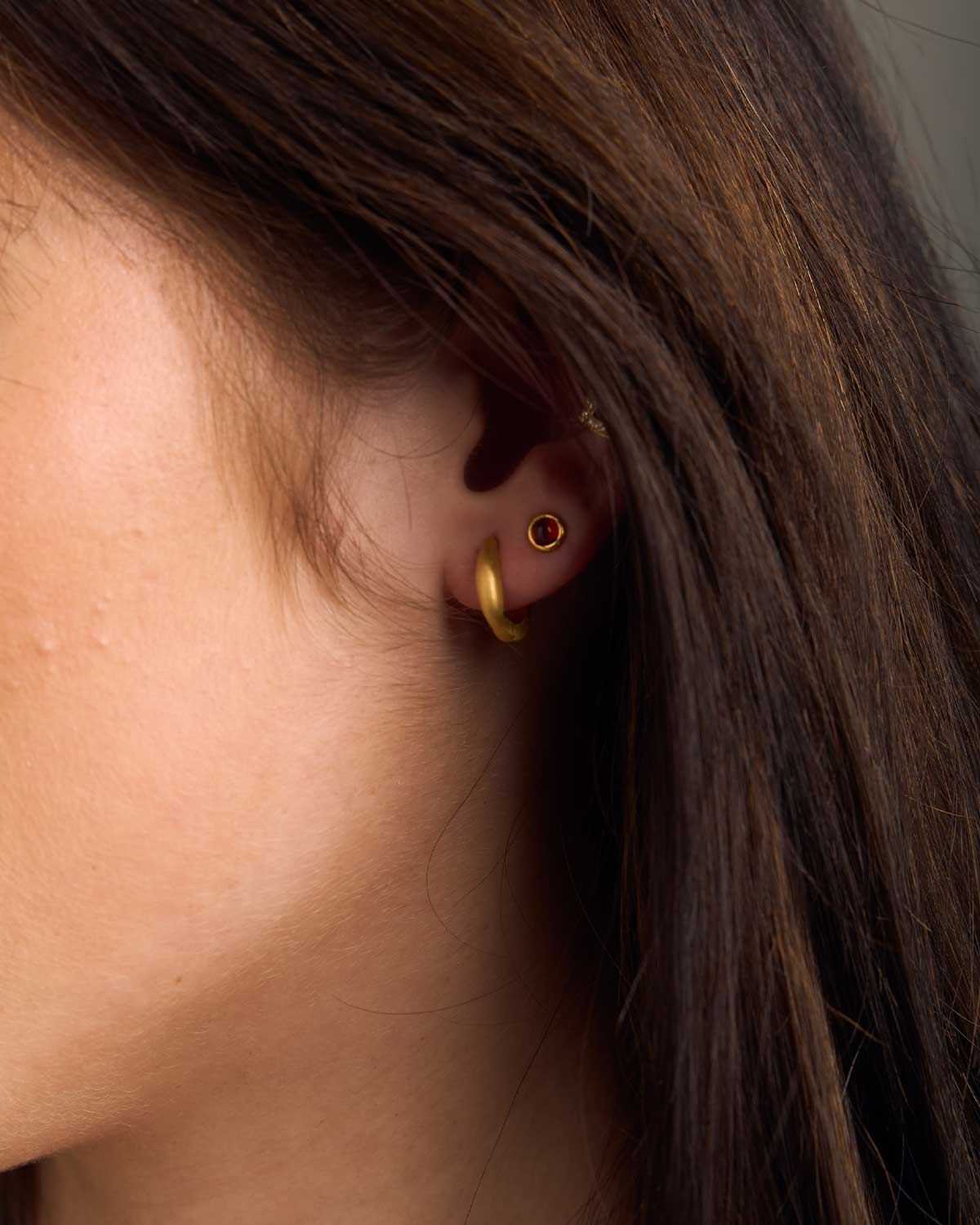 Garnet Love Heart Gold Vermeil Mini Hoops