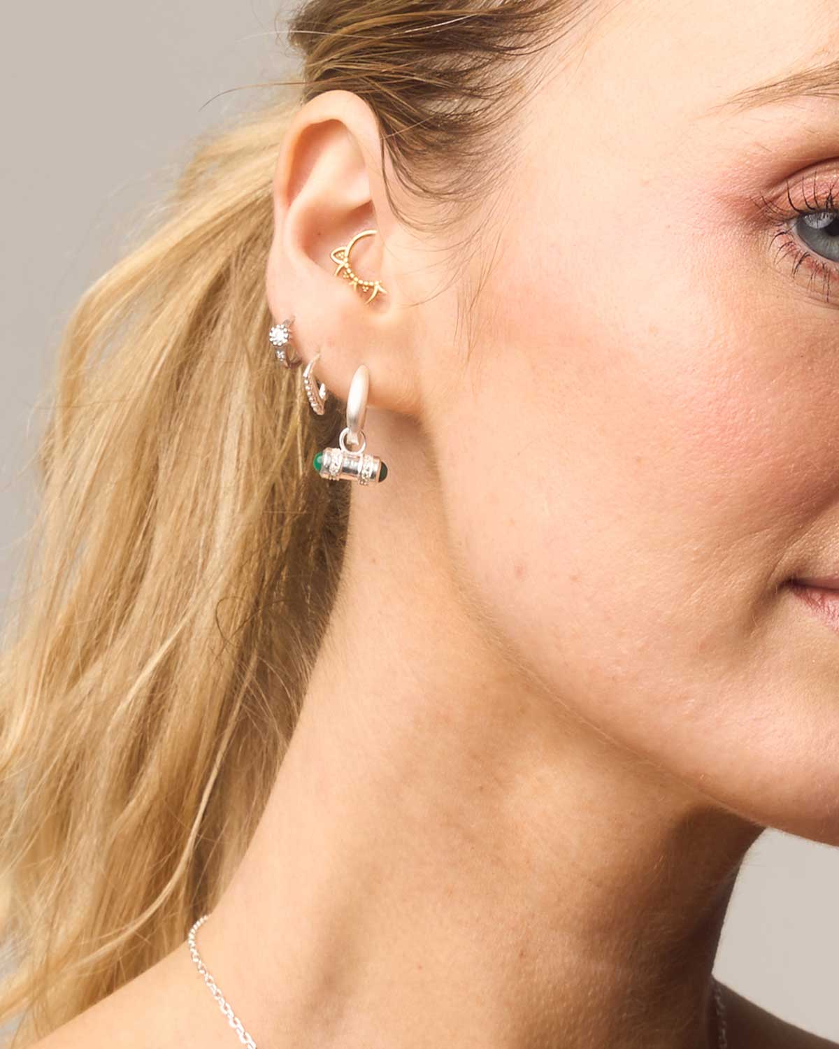 "Green Onyx" Sterling Silver Mini Hoops