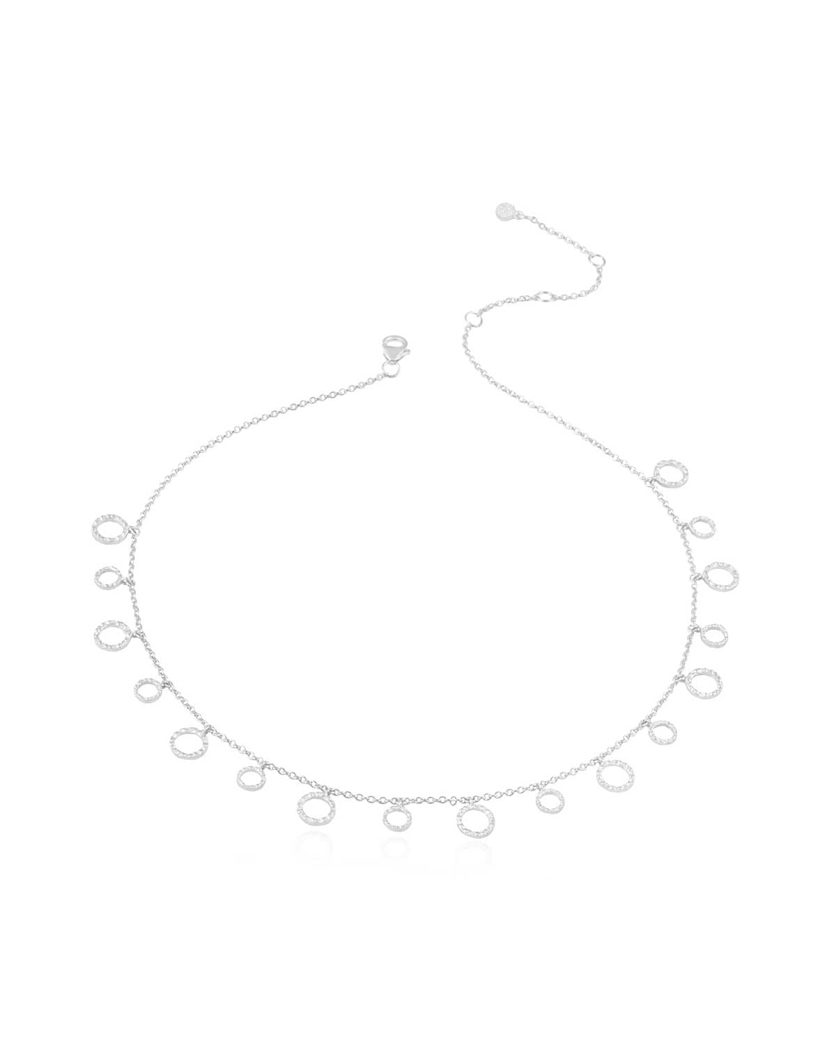 Textured hammered disc pendant on a silver adjustable necklace