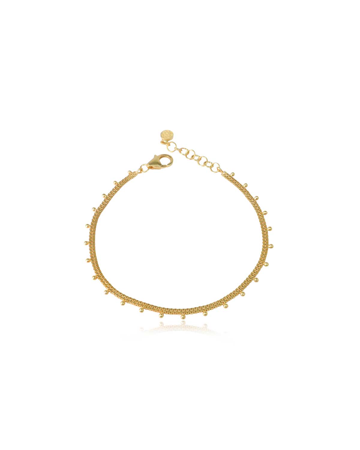 Adjustable gold bracelet with tiny handmade ball details and a polished finish